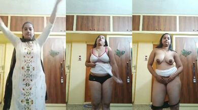 Homealone and bored housewife doing sexy stripping in video call